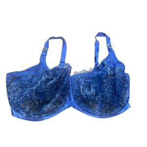 Whimsy Blue Floral‎ Lace Underwire Adjustable Strap Full Coverage Bra 36DDD
